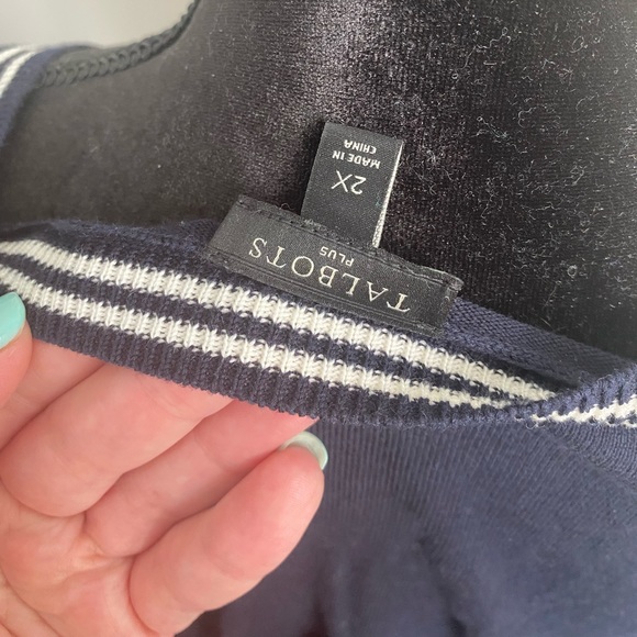 Talbots Navy Blue and White Anchor Cardigan - Picture 8 of 9